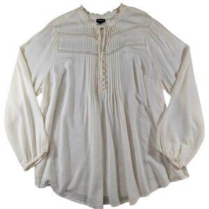 Torrid Top Womens 2X 18-20 Beige Slub Peasant Pintuck Crochet Cottagecore Boho